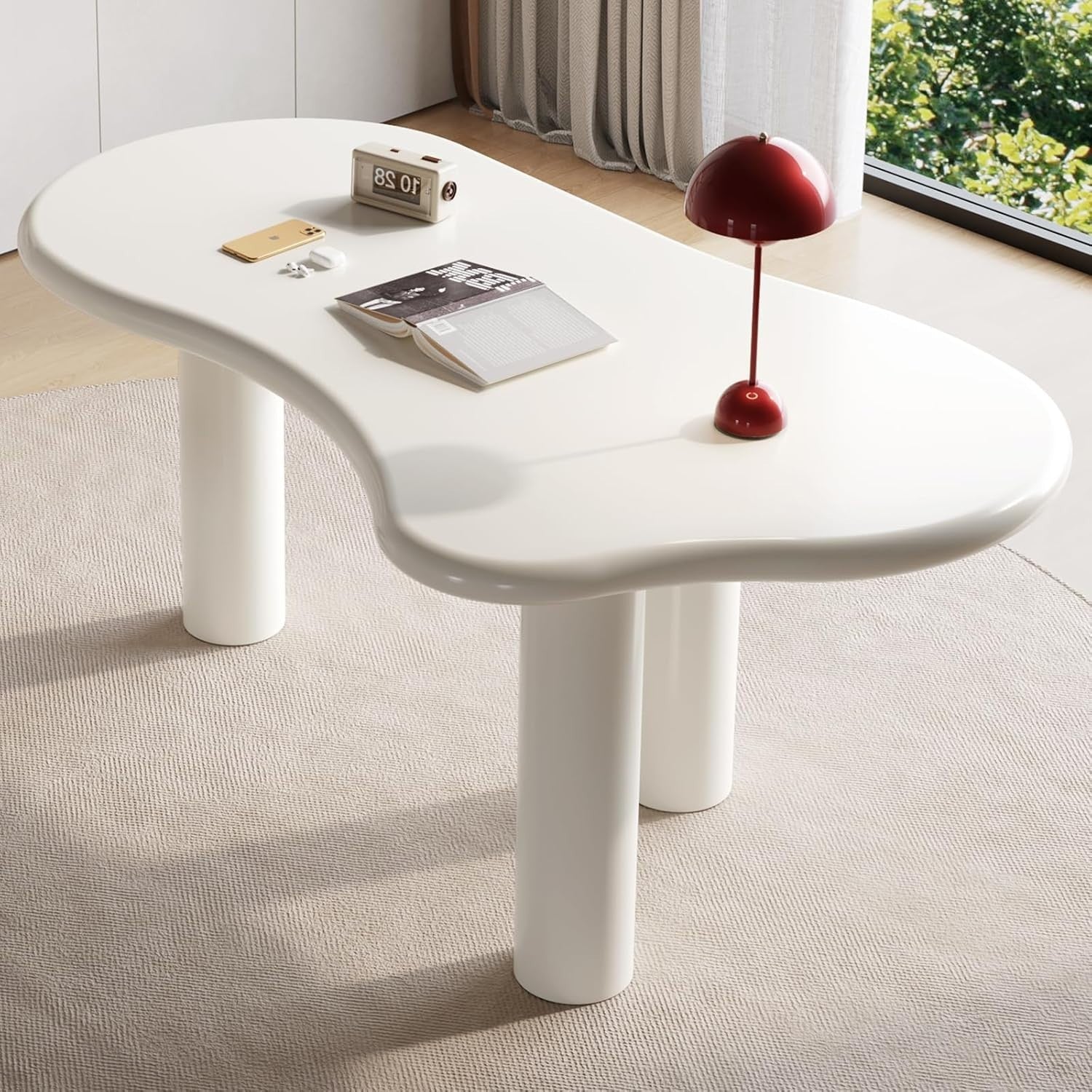 Modern White Irregular Dining Table 158CM 3-Leg Acrylic Top for 4-6