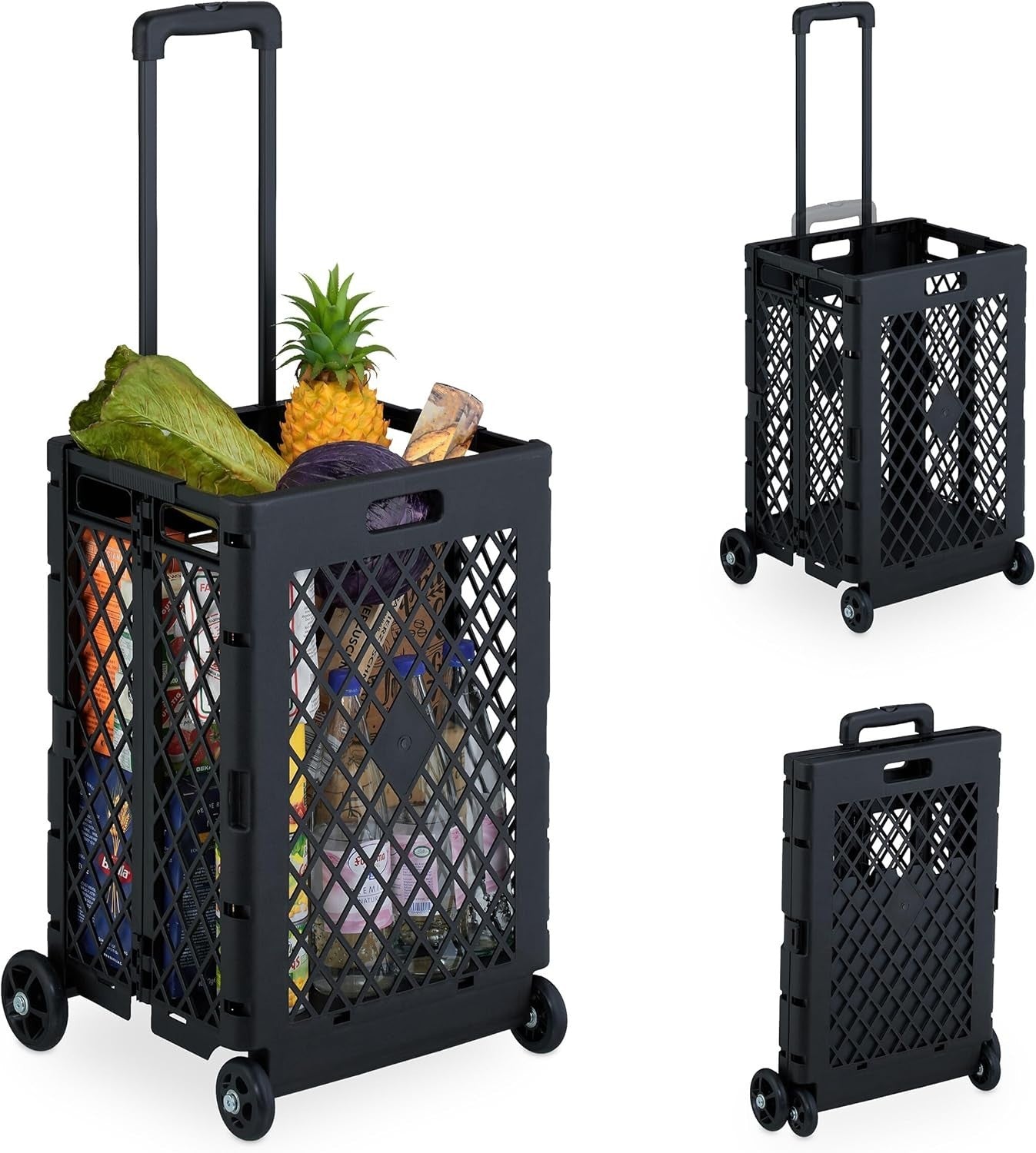 Foldable Shopping Trolley Cart on Wheels 25kg Capacity Telescopic Handle