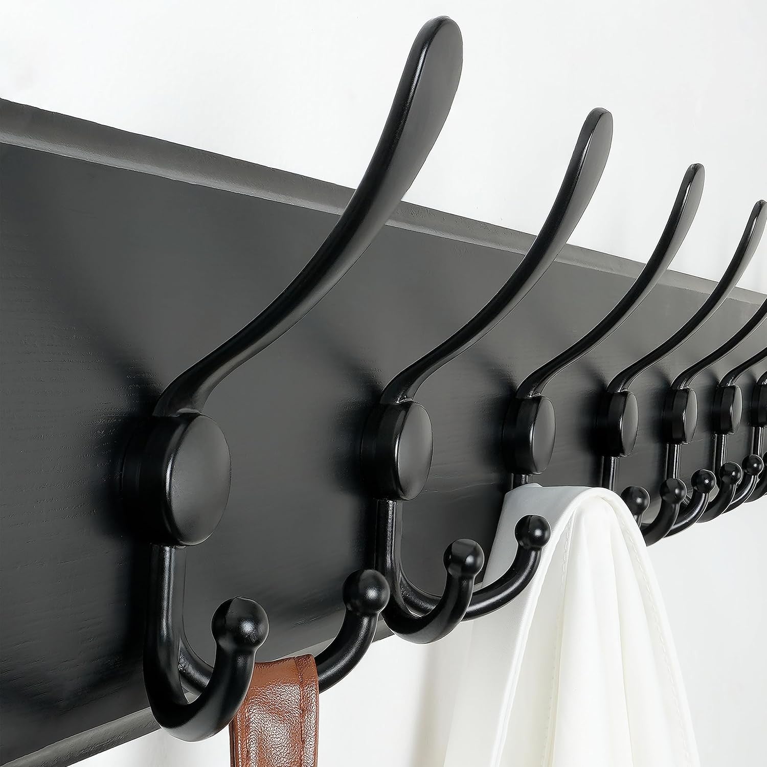 Set of 2 Black Wooden Wall Coat Racks 38" | Rustic Heavy Duty 10 Hook Organizer