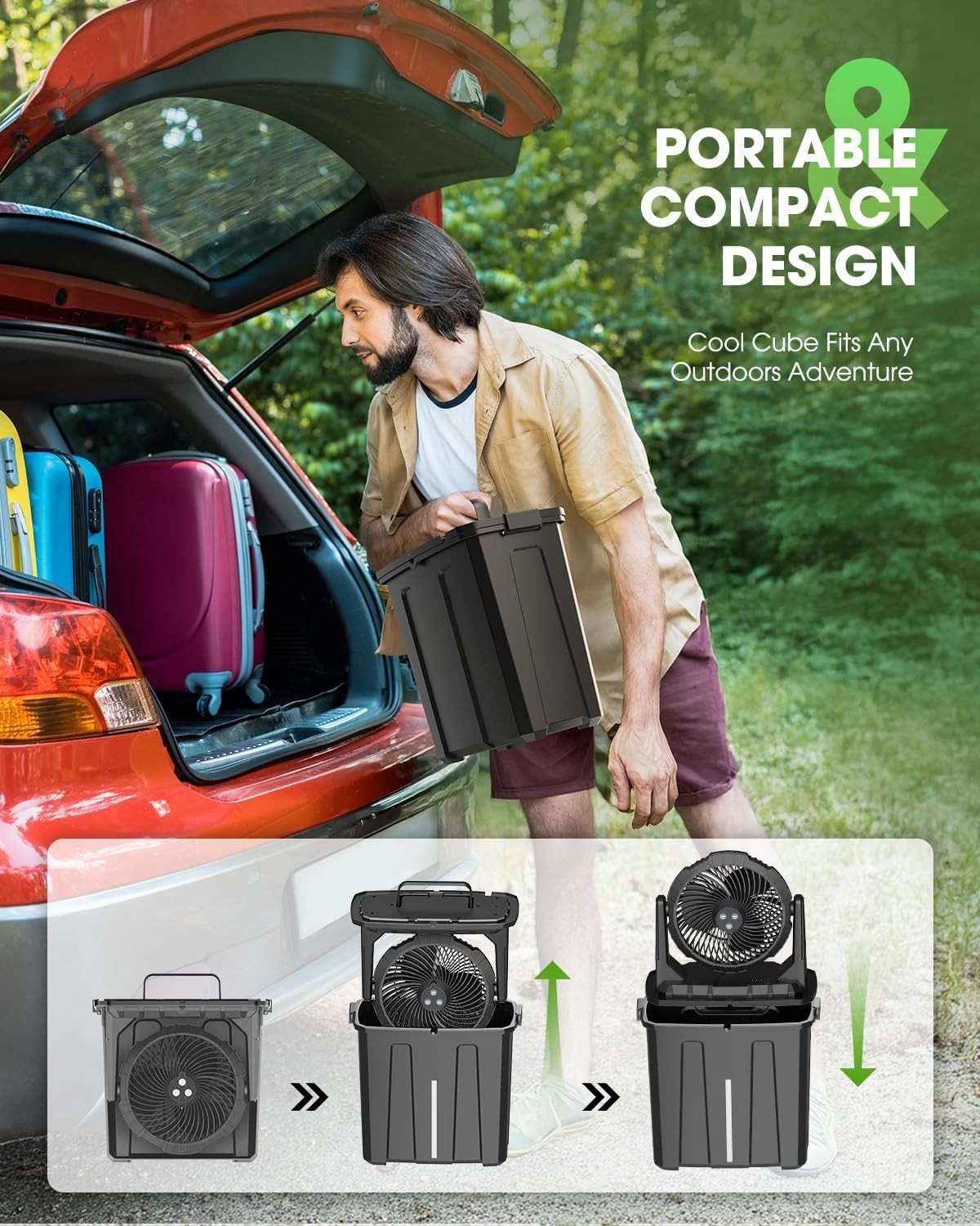 Portable Misting Fan – 9L Water Tank 20000mAh Rechargeable Outdoor Fan Black