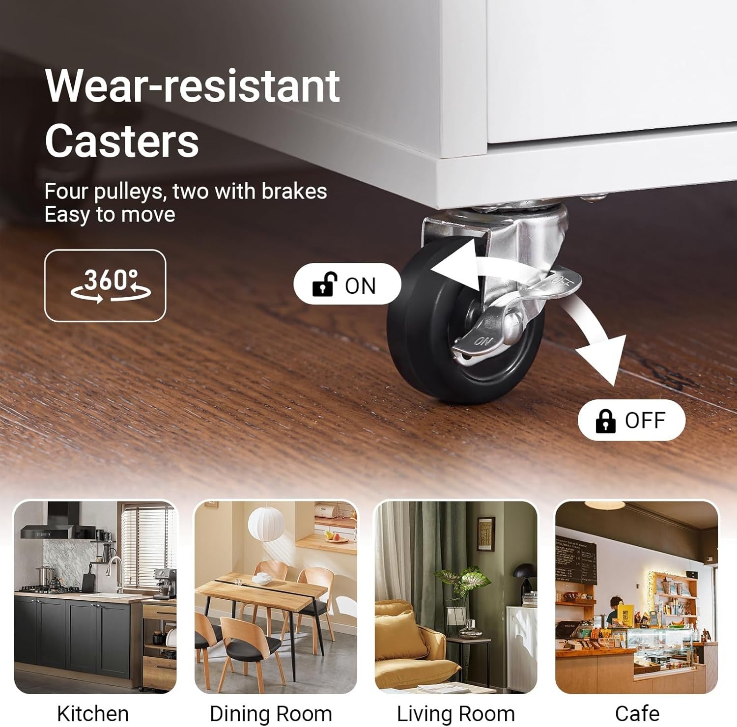 Kitchen Island on Wheels White Storage Trolley with Drawers Adjustable Shelves