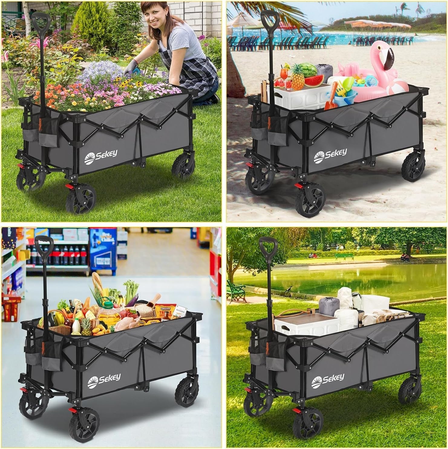Grey Heavy Duty 135L Folding Festival Trolley All-Terrain Wagon 150kg Capacity