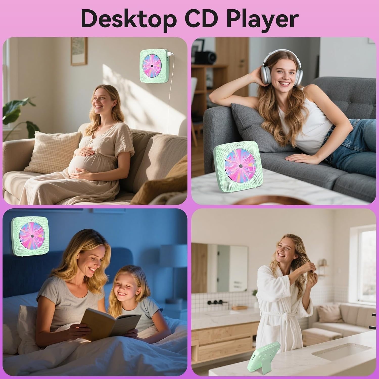 Portable CD Player Bluetooth Speakers FM Radio USB AUX Remote Green