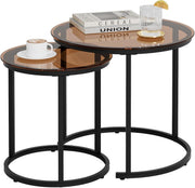 Nesting Coffee Table Set of 2 Modern Round Side End Tables for Living Room
