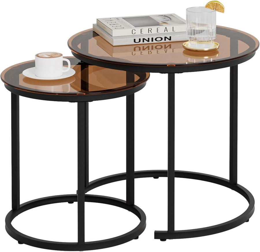 Nesting Coffee Table Set of 2 Modern Round Side End Tables for Living Room