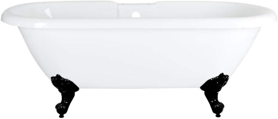 1780x825mm Freestanding Double Ended Roll Top Bath White Acrylic w/ Black Claw