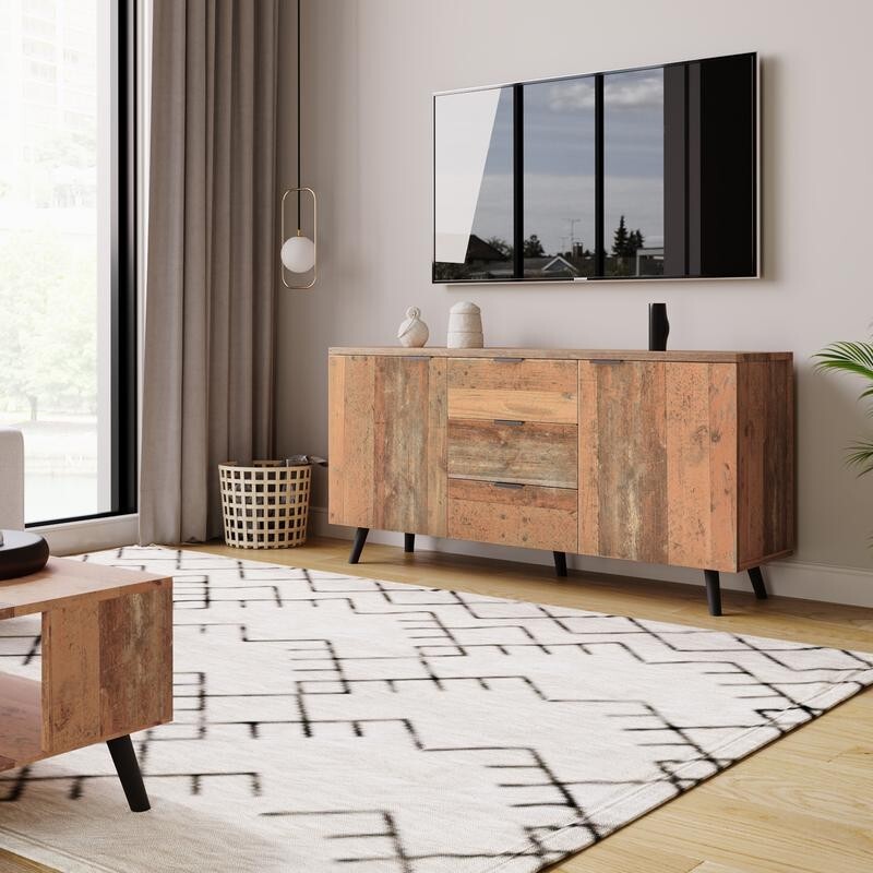 Vintage Sideboard TV Cabinet 140cm Storage Unit with Drawers & Shelves