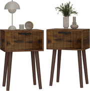 Rustic Wood Bedside Tables Set of 2 – Small Nightstands with Drawer & Tall Legs