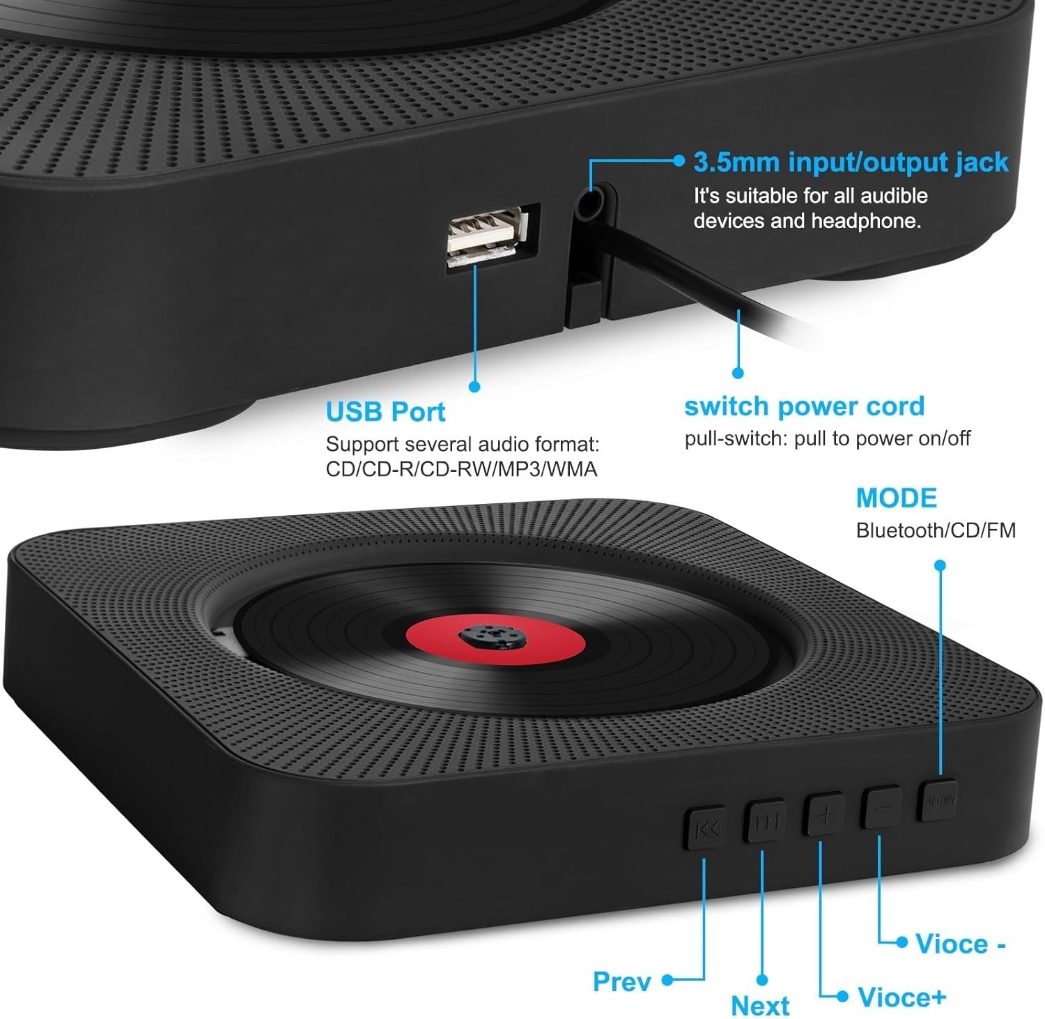 Portable Desktop CD Player Bluetooth HiFi Speakers FM Radio Remote LCD