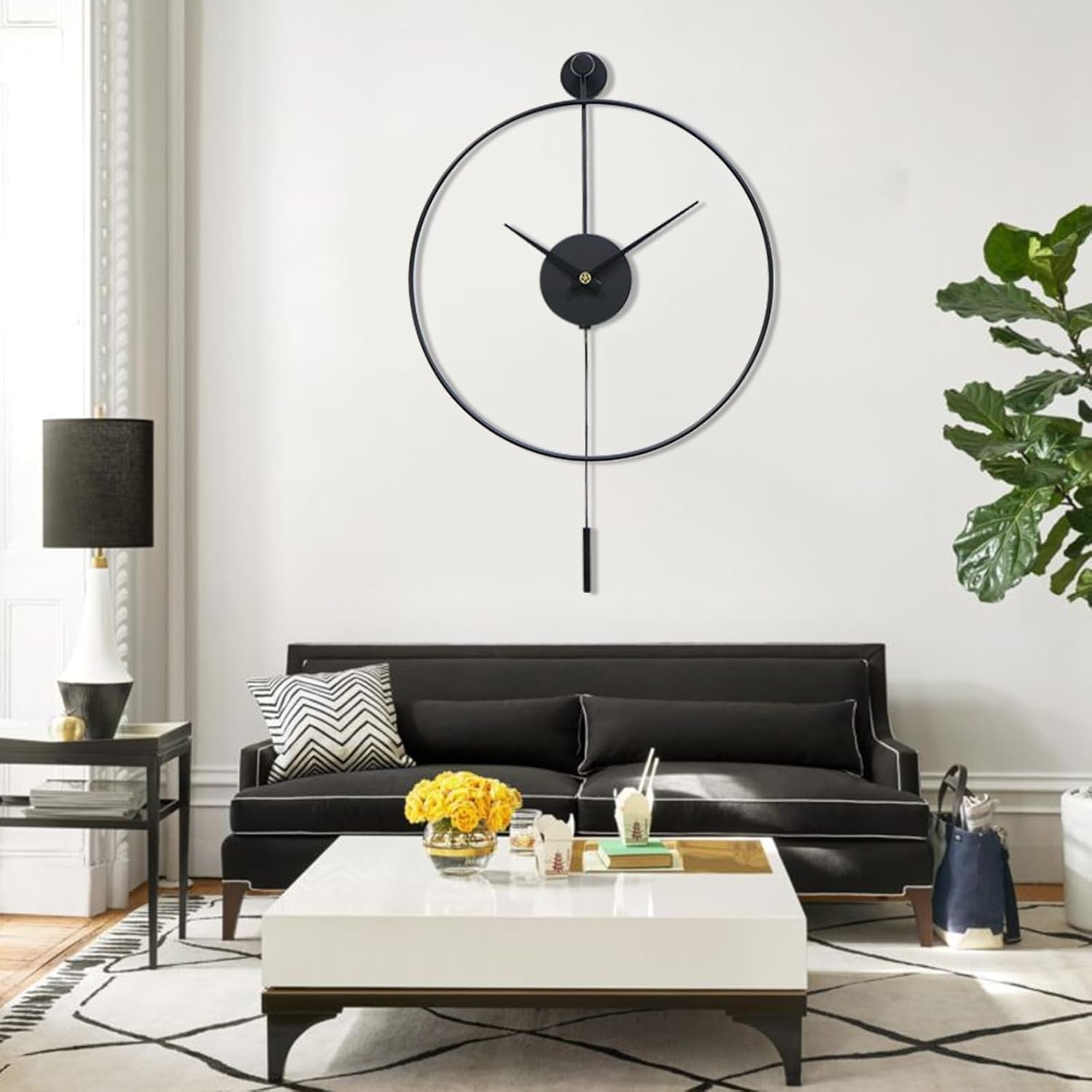 Large Modern Silent Wall Clock Metal Pendulum 20” Decor Lounge Office (S)