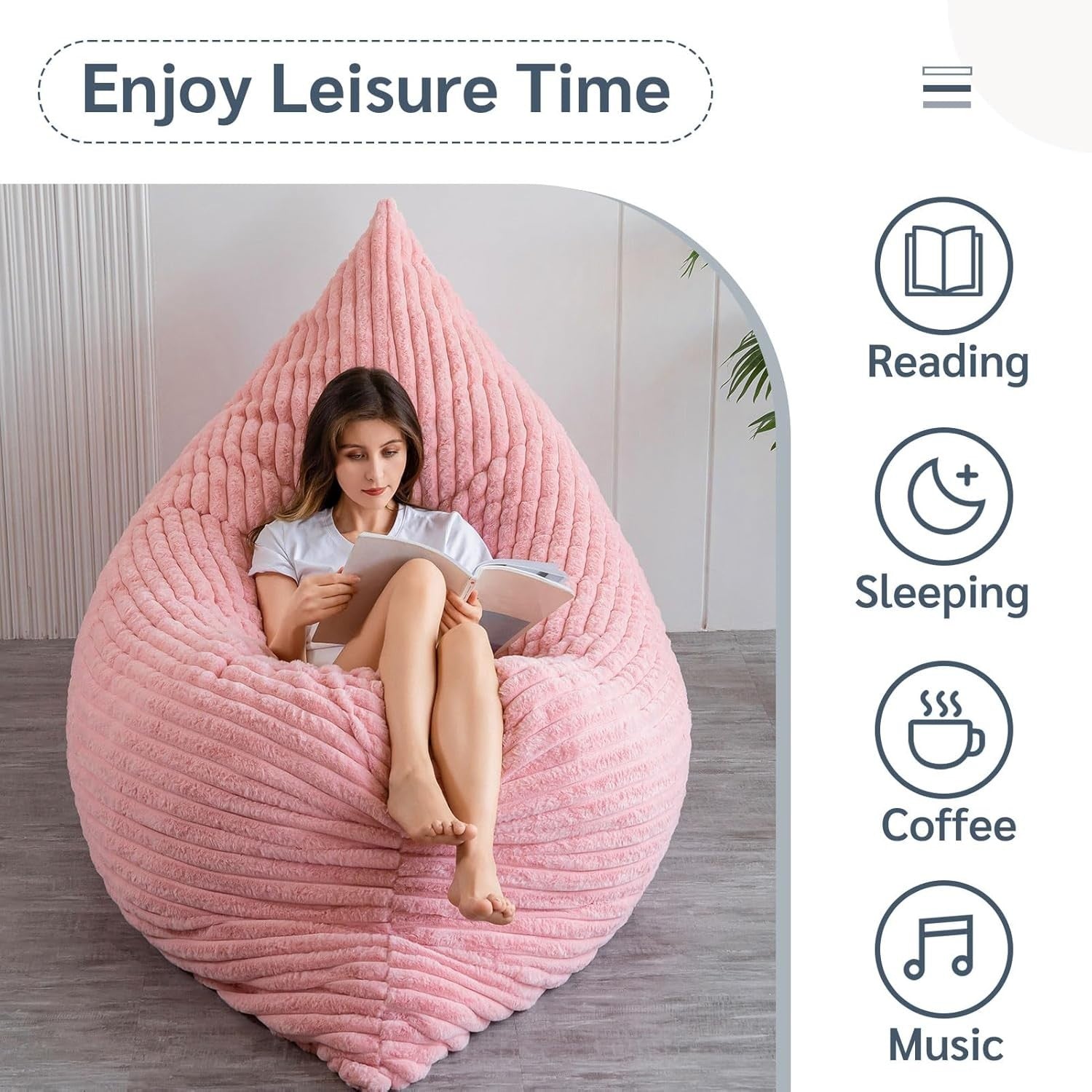 Pink Faux Fur Bean Bag Sofa Bed 135x190cm | Adult Lounge Floor Chair