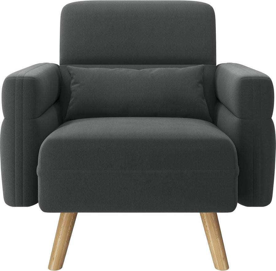 Modern Fabric Tub Armchair with Lumbar Pillow Side Pockets Grey