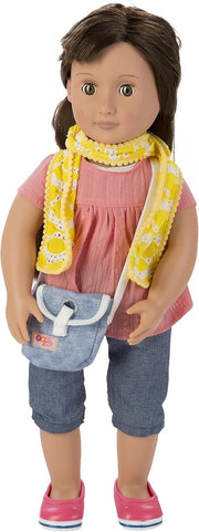 46cm Poshable Fashion Doll Brown Hair 2 Outfits Travel Accessories Set