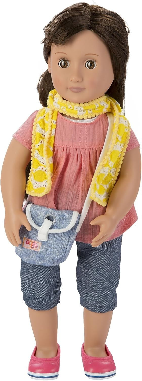 46cm Poshable Fashion Doll Brown Hair 2 Outfits Travel Accessories Set