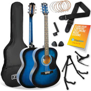 Full Size 4/4 Acoustic Guitar Starter Pack Blue w Stand & Lessons