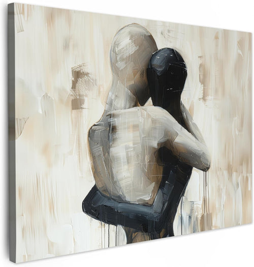 Abstract People Canvas Wall Art Modern Beige Couple 80x60cm Living Room Decor