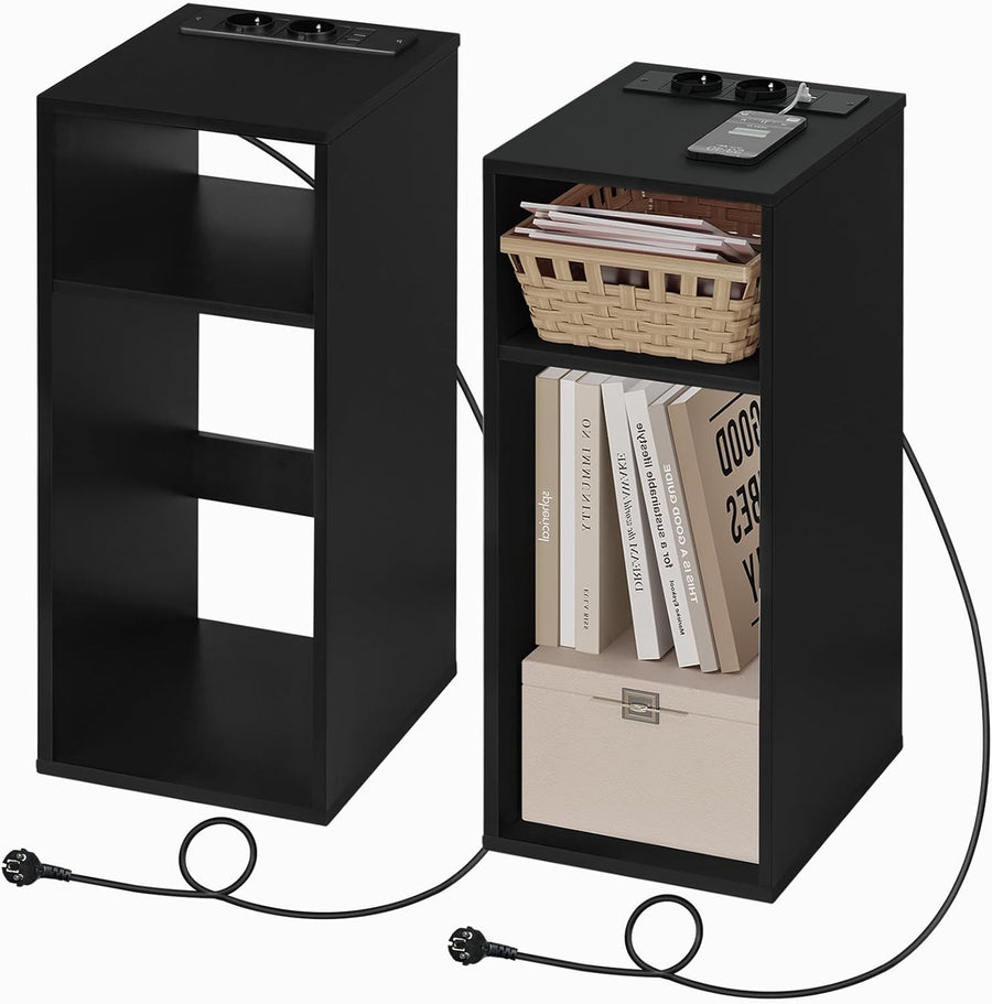 Set of 2 Smart Bedside Tables with USB Ports & Power Sockets – Black