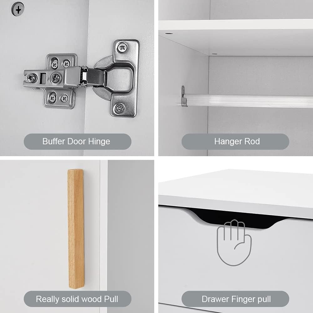 White 2 Door Wardrobe with Drawer & Rail – Modern Tall Clothes Storage