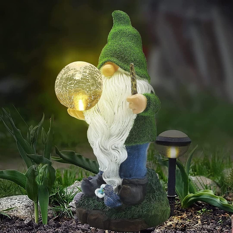 Solar Powered Gnome Garden Statue LED Light Wizard Resin Ornament Patio Decor