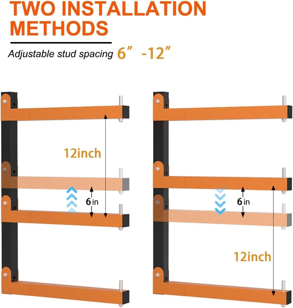 Wall-Mount Wood Storage Rack 2-Pack Black & Orange 61D x 40.6W x 61H cm