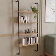 Modern Wall Mounted 4-Shelf Bookcase Storage Rack Metal Frame Space Saving