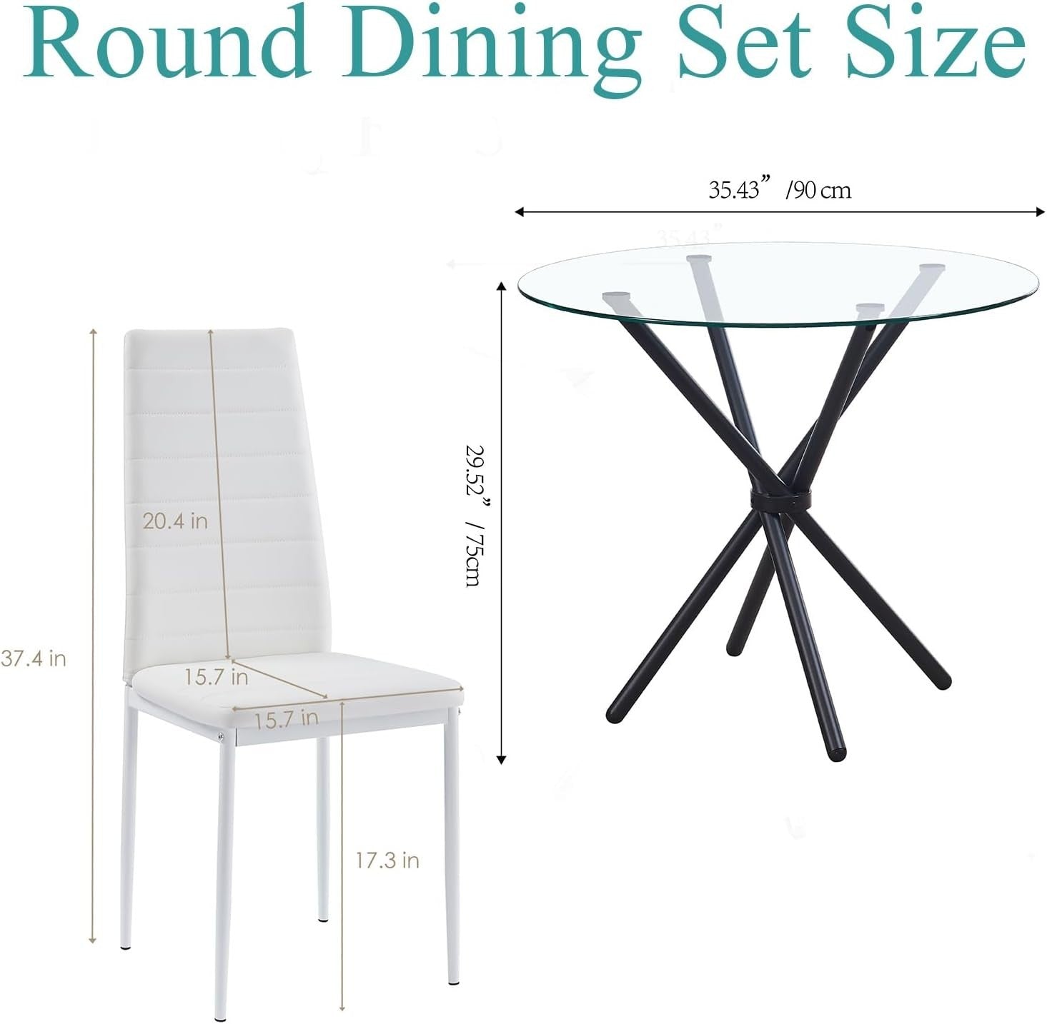 Round 5-Piece Glass Dining Table with 4 Grey PU Leather Chairs
