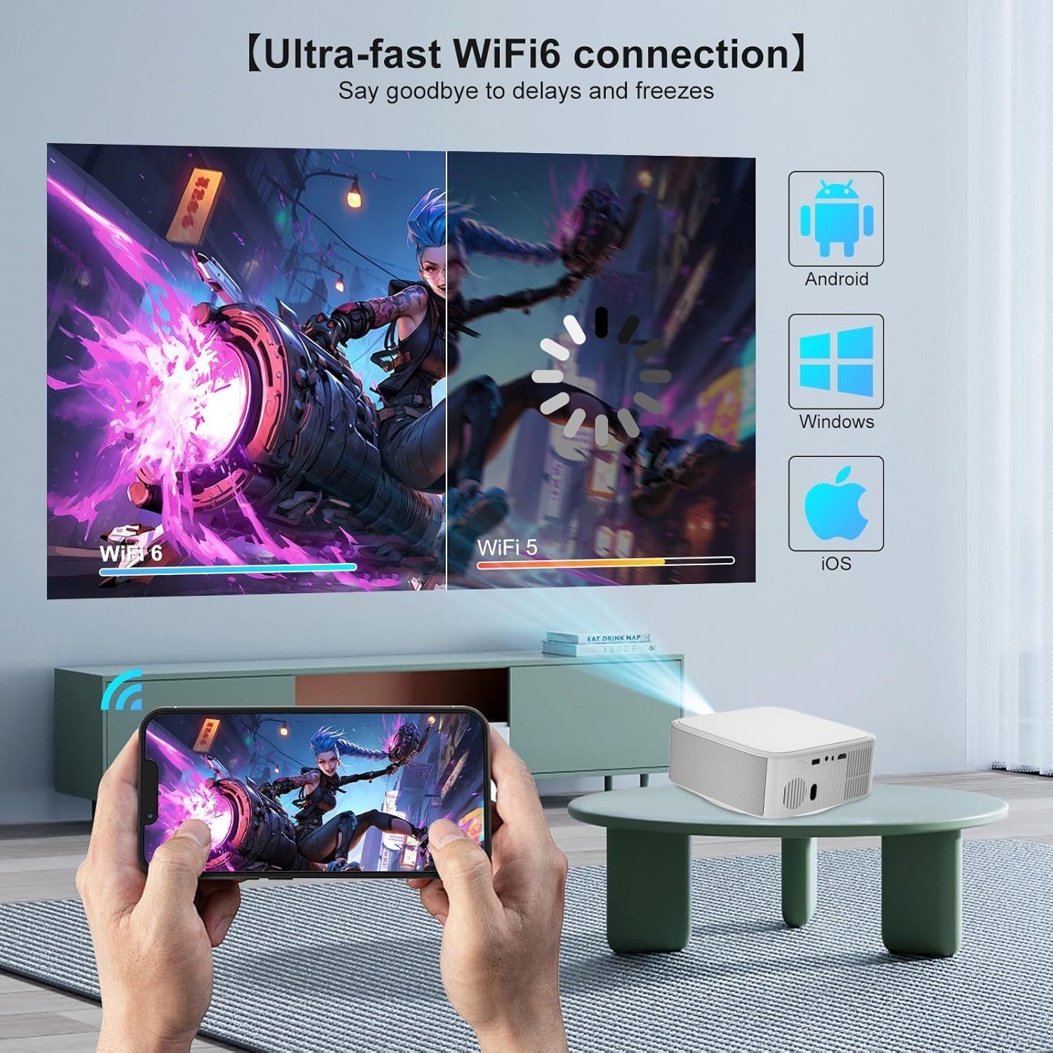 4K Smart Projector Android 13 1080P 800 ANSI WiFi 6 Auto Focus