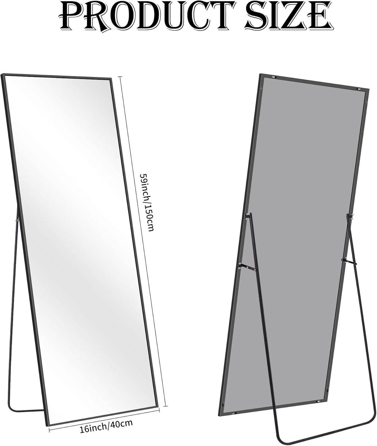 Full Length Black Mirror 150x40cm Freestanding & Wall Mount Bedroom Use