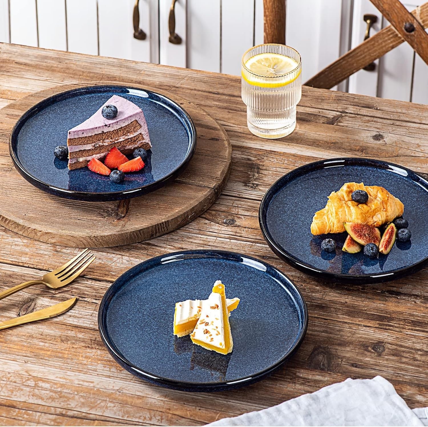 Ceramic Salad Plates Set of 6 8 Inch Blue Dessert Plates Dishwasher Safe