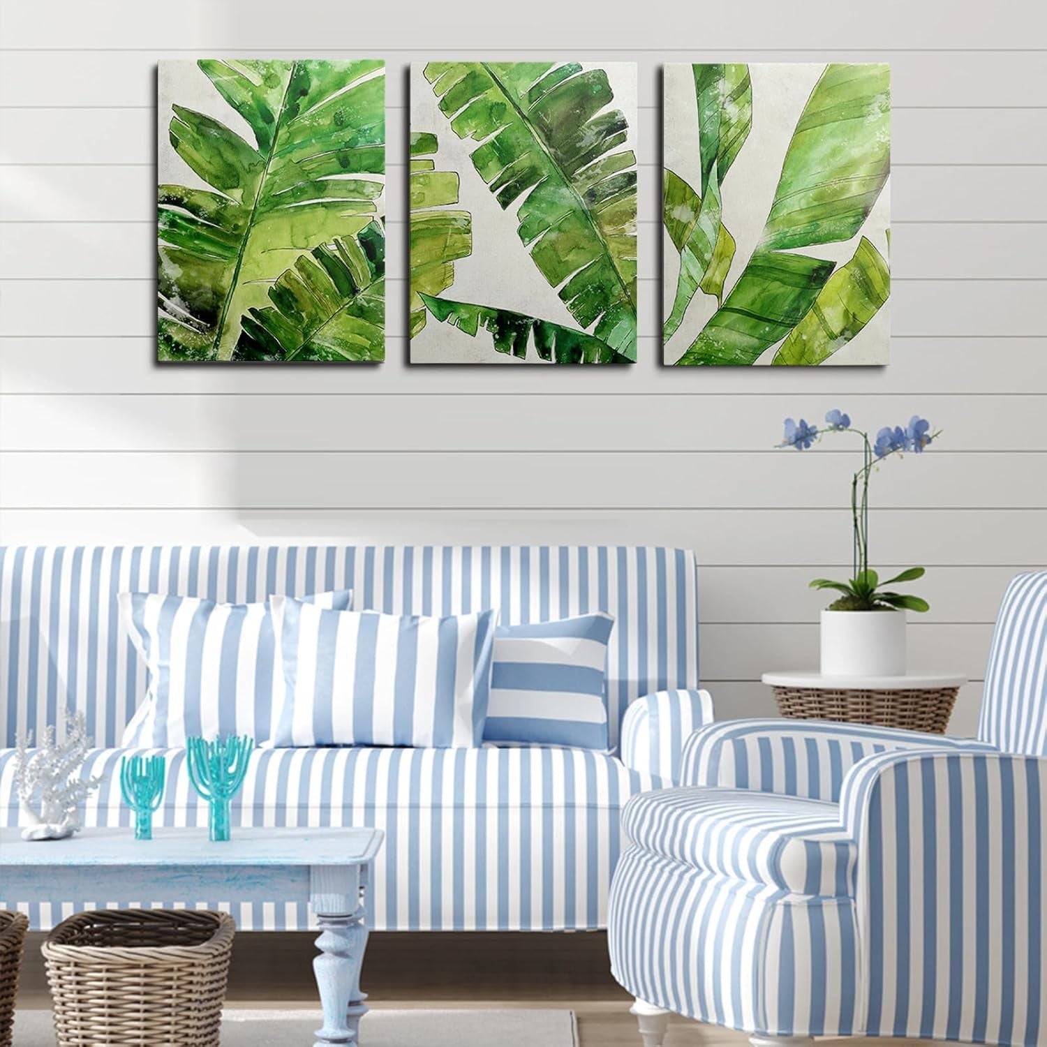 Green Fern Wall Art Set of 3 Framed Canvas 12x16in