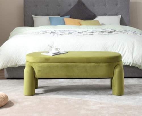 chairus Upholstered Storage Ottoman Velvet Window Bench, Green