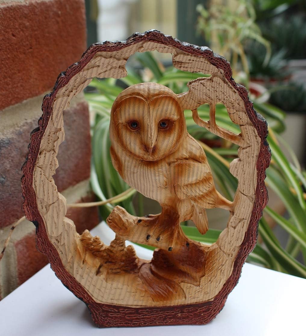 Owl Ornament on Log 17cm Rustic Resin Figurine Wildlife Home Décor Gift