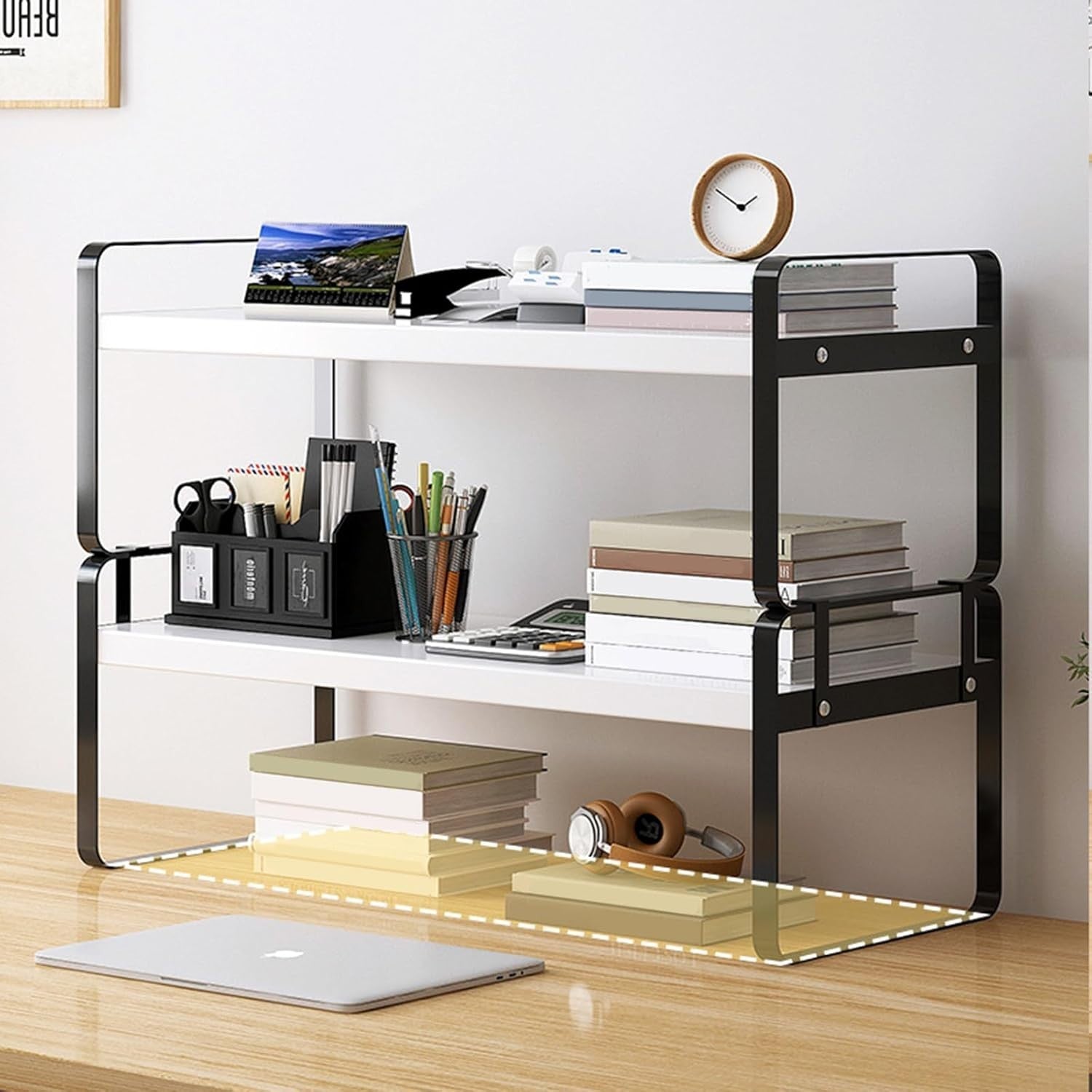 Stackable Desktop Organizer Metal Storage Shelf for Office & Kitchen