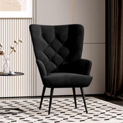 Velvet High Back Armchair Wing Back Gold Legs Black