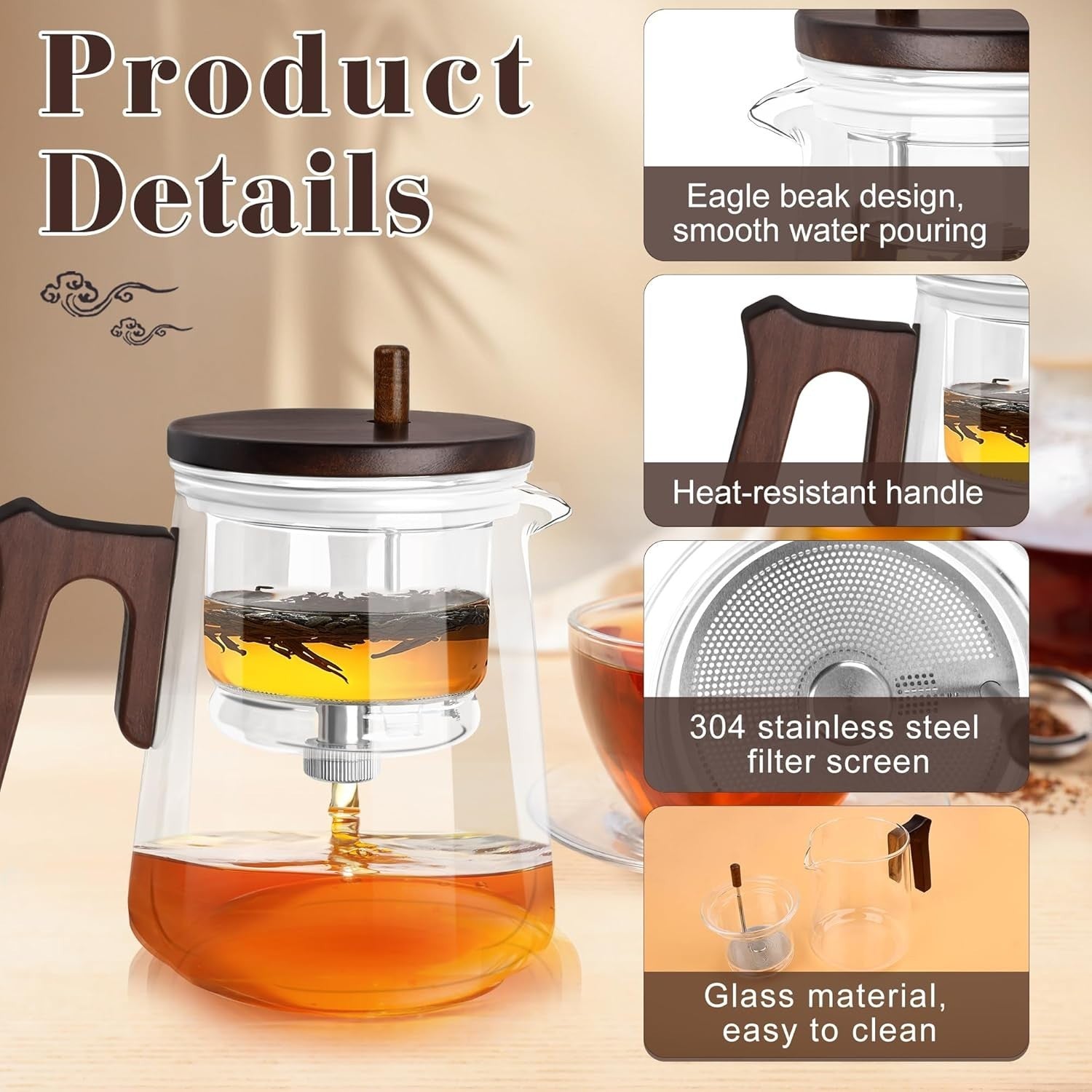 800ml Glass Teapot Water Separation Infuser Tea Pot Borosilicate
