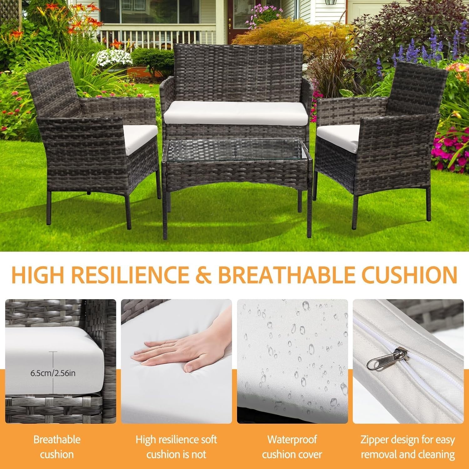 4 Seater Rattan Garden Furniture Set Patio Outdoor Dining Sofa Table Grey