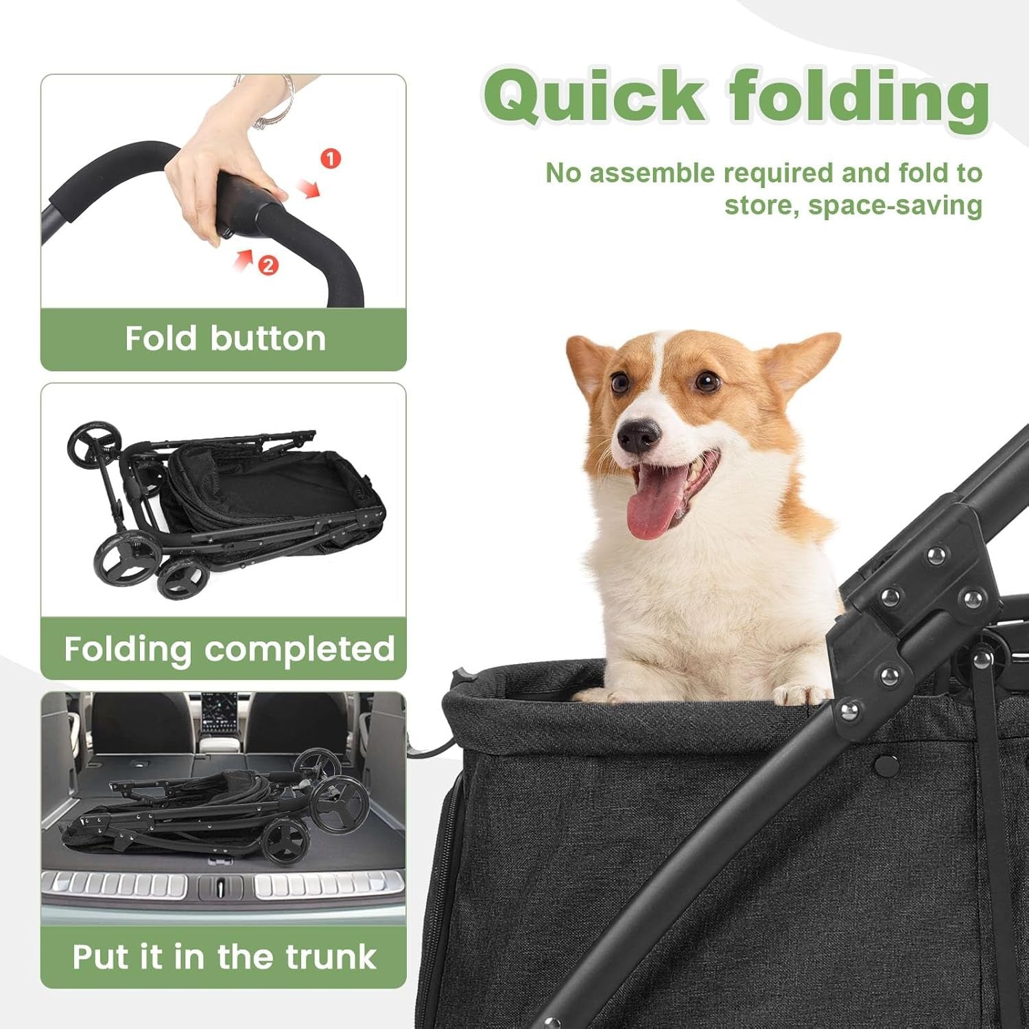 Dog Travel Stroller Heavy Duty 4 Wheel Foldable Jogger Pram Black