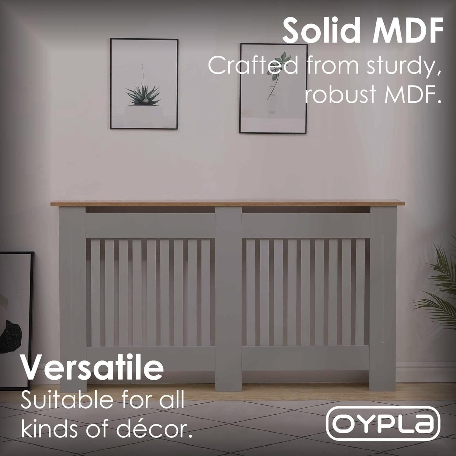 Large Grey Radiator Cover | Slatted MDF Cabinet