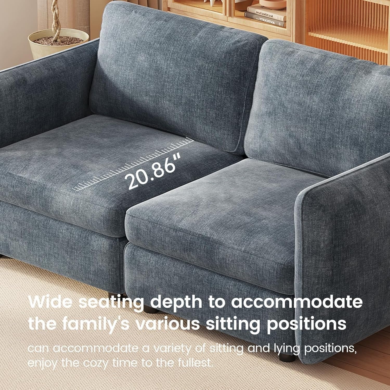Modern 2 Seater Sofa Blue-Grey Deep Cushions 305CM Ergonomic Couch