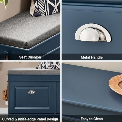 Blue Shoe Storage Bench with Seat & 2 Flip Drawers – Modern Hallway Organizer