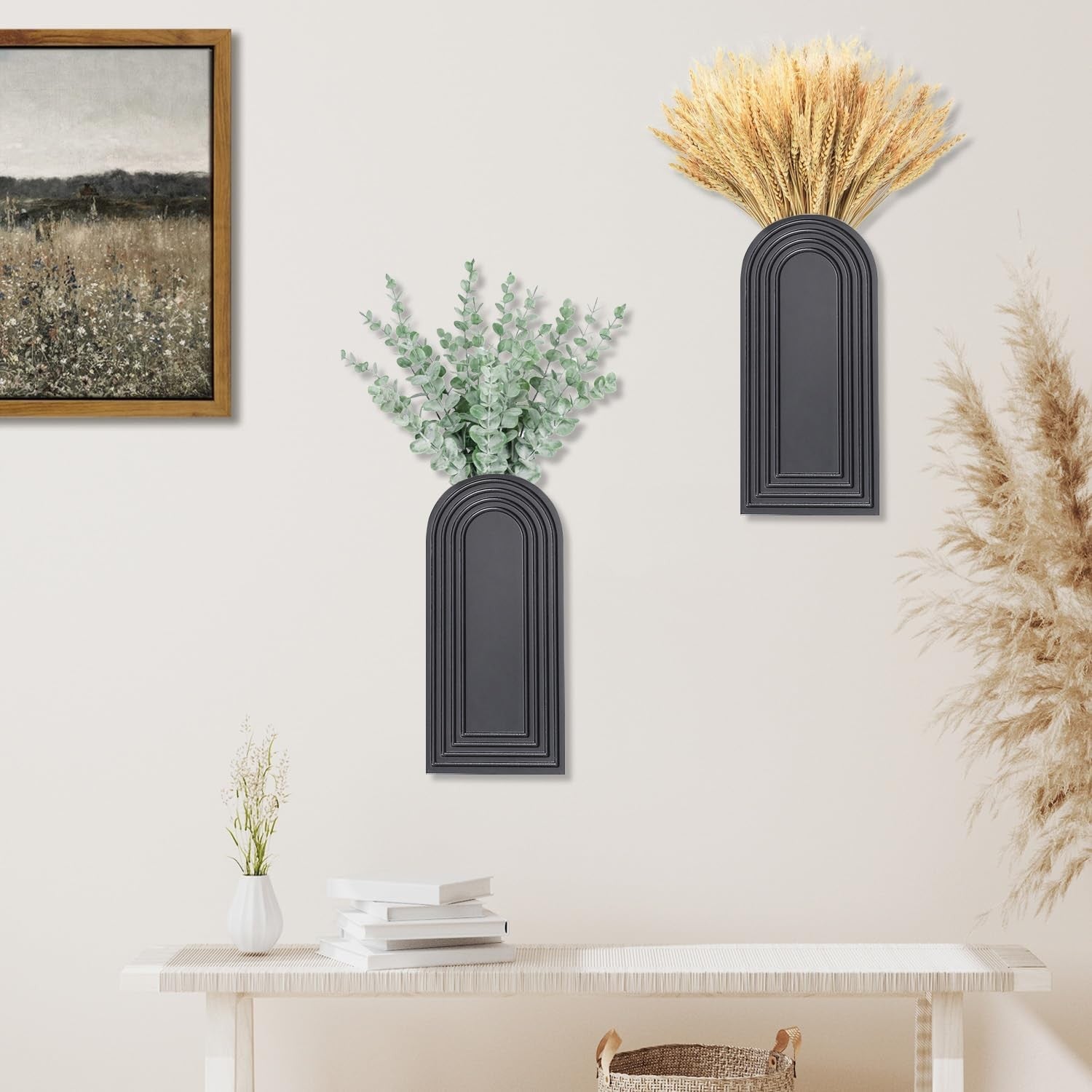 Modern Wall Wood Vase Set of 2 Farmhouse Entryway Hanging Decor