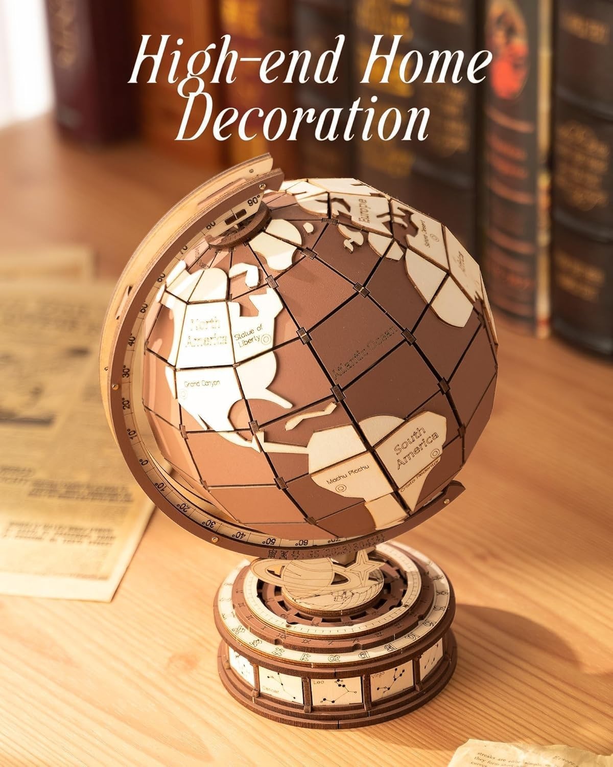 Wooden Globe 3D Puzzle Model Kit Adults Build Decor Gift Craft DIY