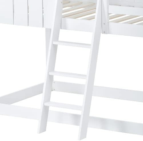 Solid Pine Wood Cabin Bunk Bed with Ladder & Guard Rail, Twin 90x190cm