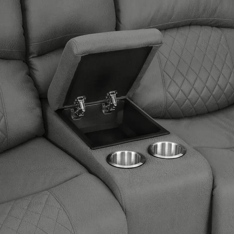 2 Seater Recliner Sofa with Cupholders Storage Console Grey Air Leather