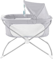 Portable Rocking Baby Bassinet with Lights Music Vibrations Slim Fold Crib Grey