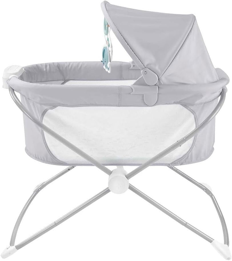 Portable Rocking Baby Bassinet with Lights Music Vibrations Slim Fold Crib Grey