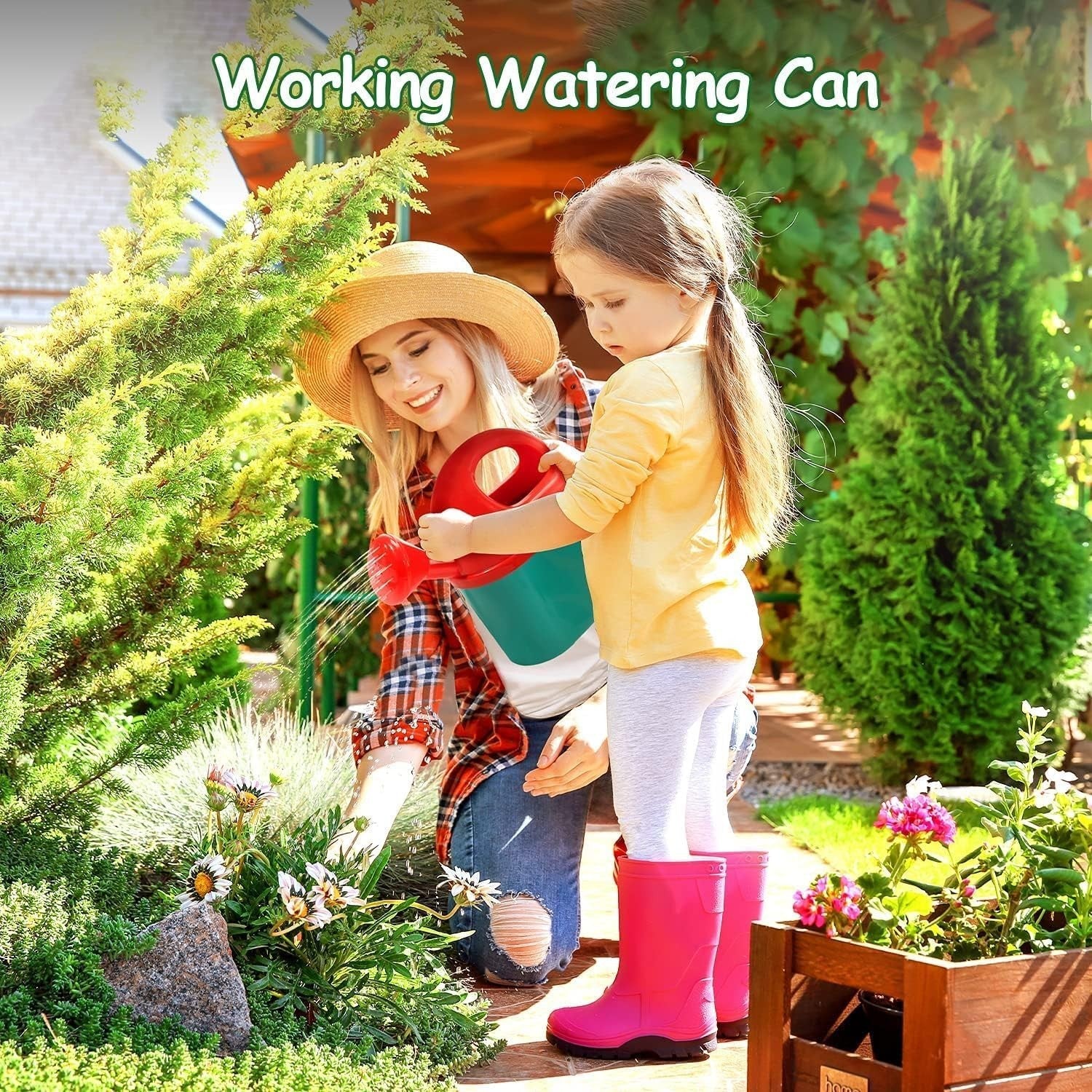 Kids Garden Wheelbarrow Toy Set – Outdoor Play Tools w/ Flowers & Watering Can