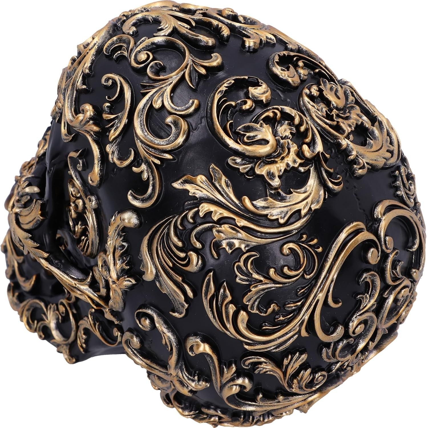 Baroque Skull Ornament 19cm Black Gold Resin Gothic Decor Ornate Display Piece