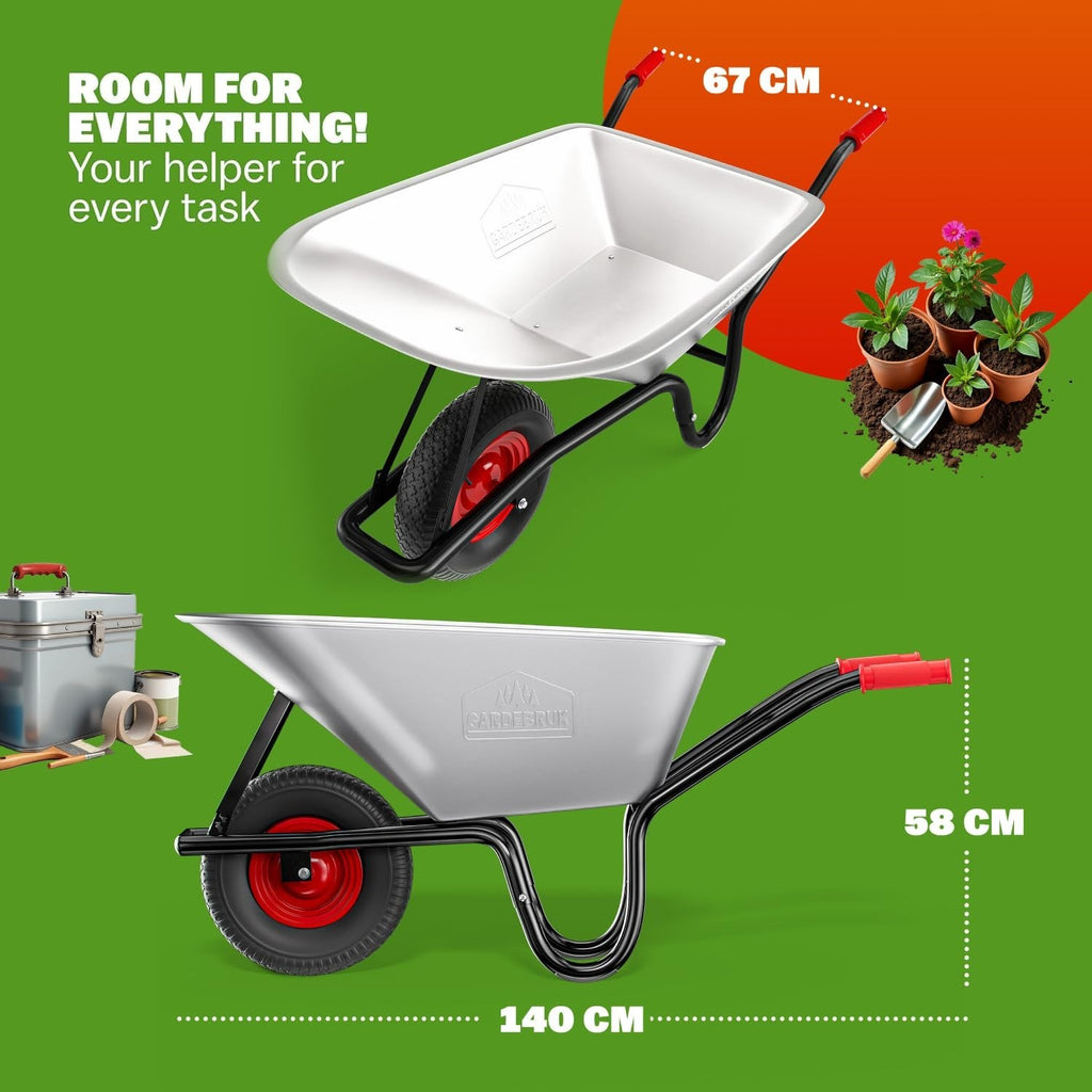 100L Wheelbarrow Silver – Galvanised Steel w/ Pneumatic Tyre Heavy Duty 250kg