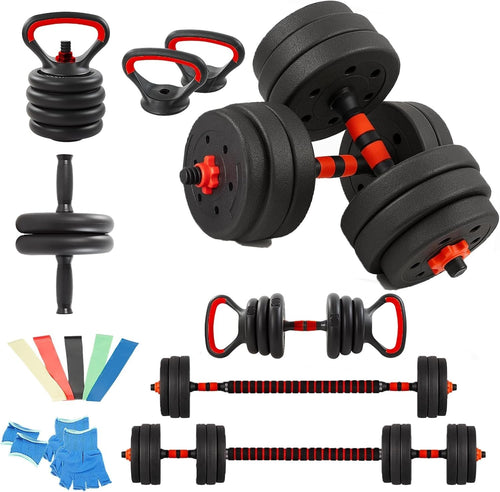 20kg Adjustable Dumbbell Set 5-in-1 Home Gym Weights Barbell Kettlebell Kit